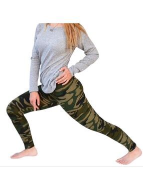 LEGGINGS DEPOT GREEN Camouflage Print Full length Leggings Size 12 NWT